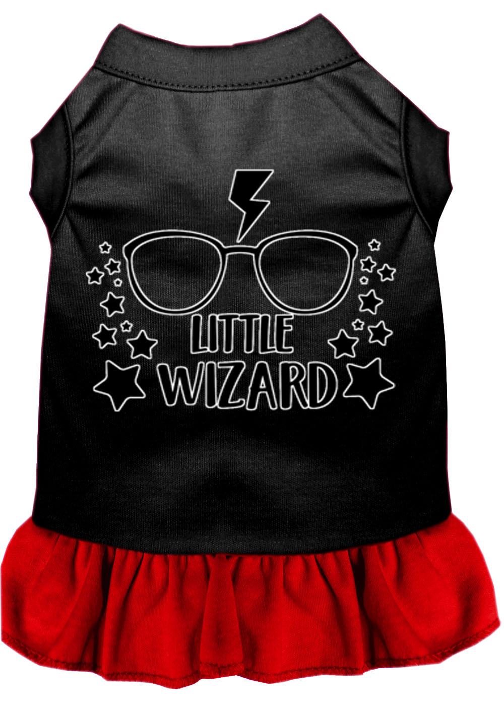 Little Wizard Screen Print Dog Dress Black with Red Lg